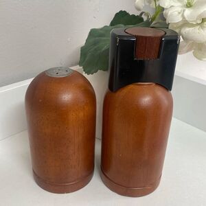 Vintage MCM Art Deco Mr. Dudley Wood Salt Shaker and Pepper Grinders